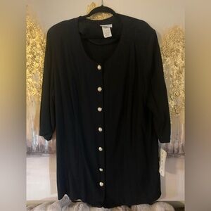 Elizabeth Black Oversized 3/4 Sleeve Button Down Shirt. Roof bodies.